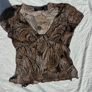 Elegant Paisley Blouse - Brown and Black